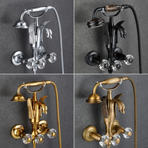  All-copper European-style retro golden swan bathtub faucet double control double handle simple in-wall hot and cold wall-mounted shower