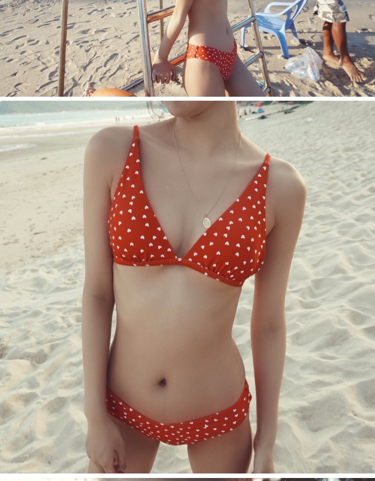 Red Bikini Triangle Basic Sweet ngọt ngào và đáng yêu Bộ đồ bơi nữ Run Spa Áo tắm kỳ nghỉ Đồ bơi nữ - Bikinis shop do boi
