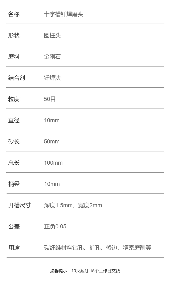 釬焊磨頭相關(guān)參數(shù)