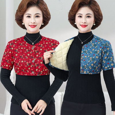 Middle-aged mothers' thickened fleece shoulder protection and cold-proof vests, women's sleeping warm vests, autumn and winter floral small vests