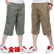 Quần áo nam trung niên lỏng lẻo cộng với phân bón XL cotton cắt quần cha tải quần yếm thun eo quần short mùa hè