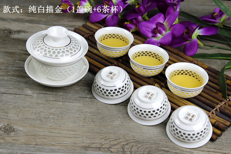 Màu xanh và trắng sứ nhỏ rỗng Linglong bộ trà gốm tổ ong bao gồm bát trà bộ hoàn chỉnh của bộ trà Kung Fu nhà bộ ấm trà đẹp