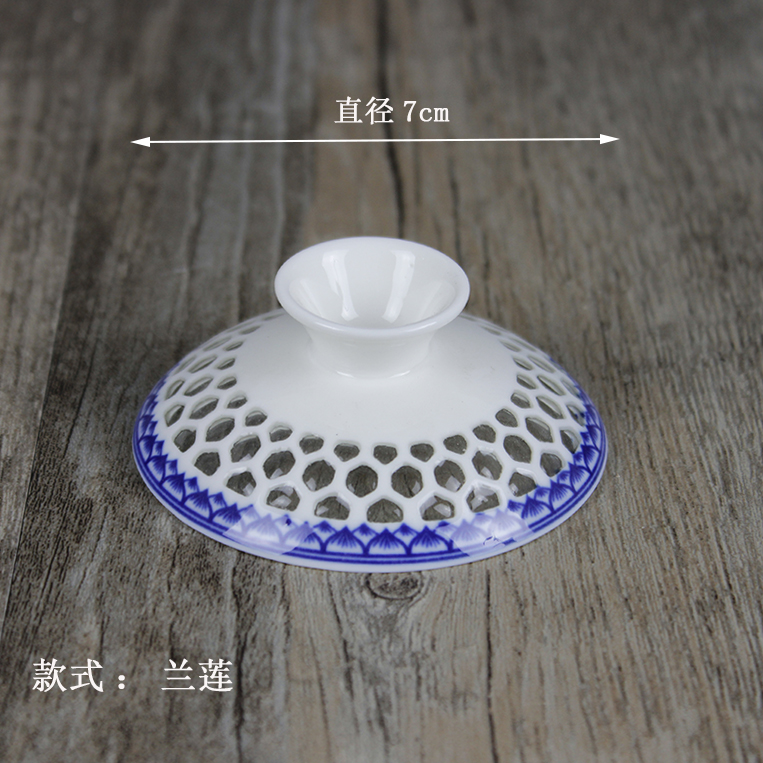 Tổ ong rỗng bao gồm bát bìa tinh tế tổ ong bộ chén cốc ba nắp nắp sứ màu xanh và trắng phụ kiện duy nhất - Trà sứ bình pha trà thủy tinh