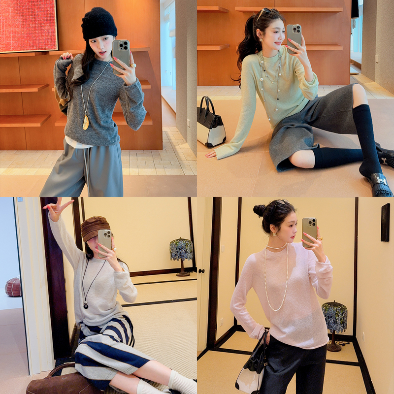Mandy's Mom Italian Top-Tier Yarn Lanificio Baby Alpaca Knit Sweater Slimming Sweater for Women Autumn