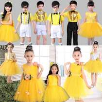 Childrens Show Clothing Yellow Pongcheng Dress Host Performing Girls Choir Deluxe Princess Wedding Dress