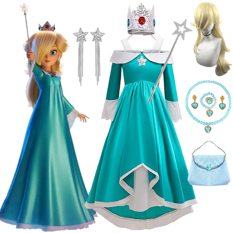 Girls' Super Mario Galaxy Rosetta Princess Dress Cosplay One-Shoulder Long Gown Birthday Performance Costume Girls' Super Mario Galaxy Rosetta Princess Dress Cosplay One-Shoulder Long Gown Birthday Performance Costume