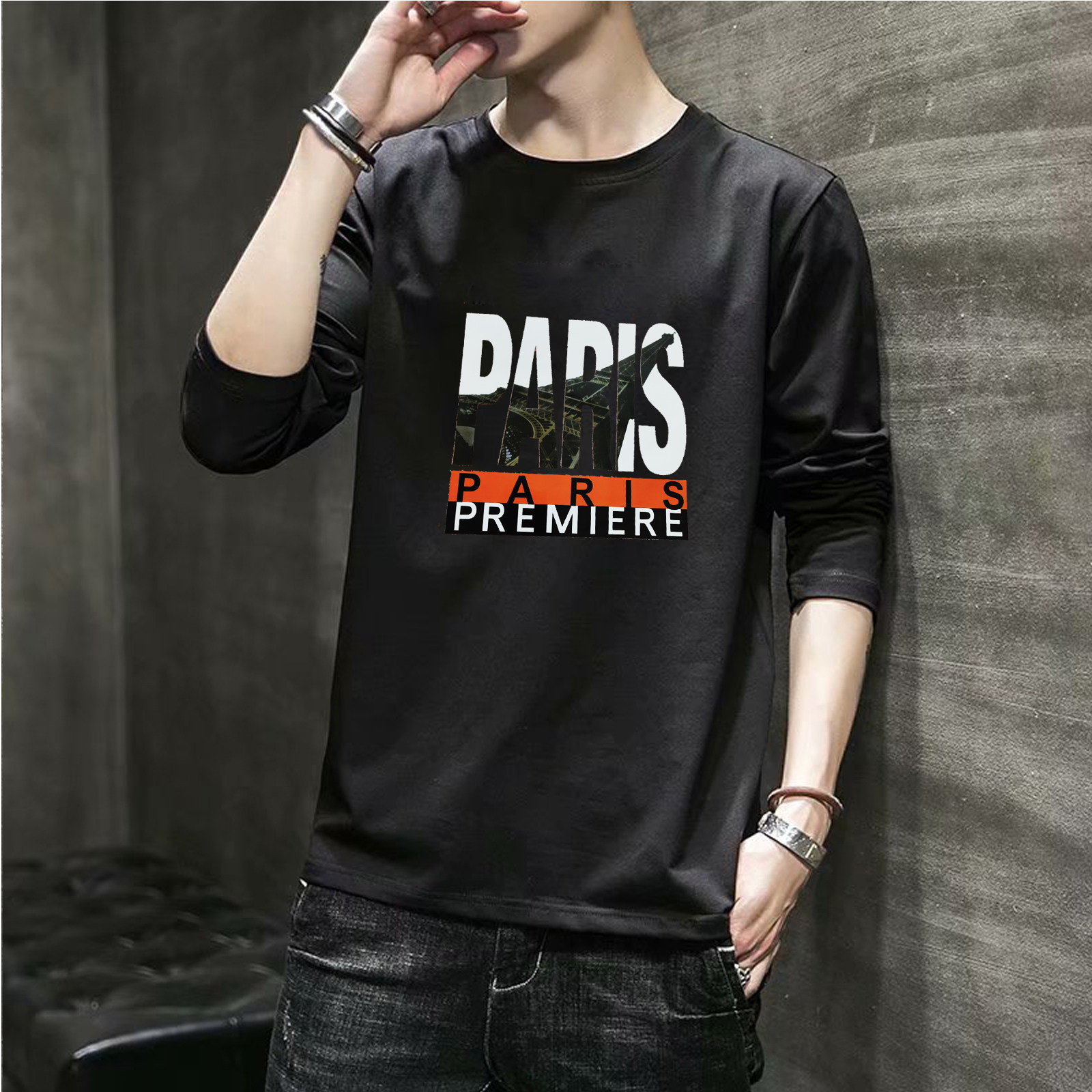 Printing t-shirt male sleeve early autumn thin collar to undercut the trend of Han edition Han Han Han Han hundred and in clothes