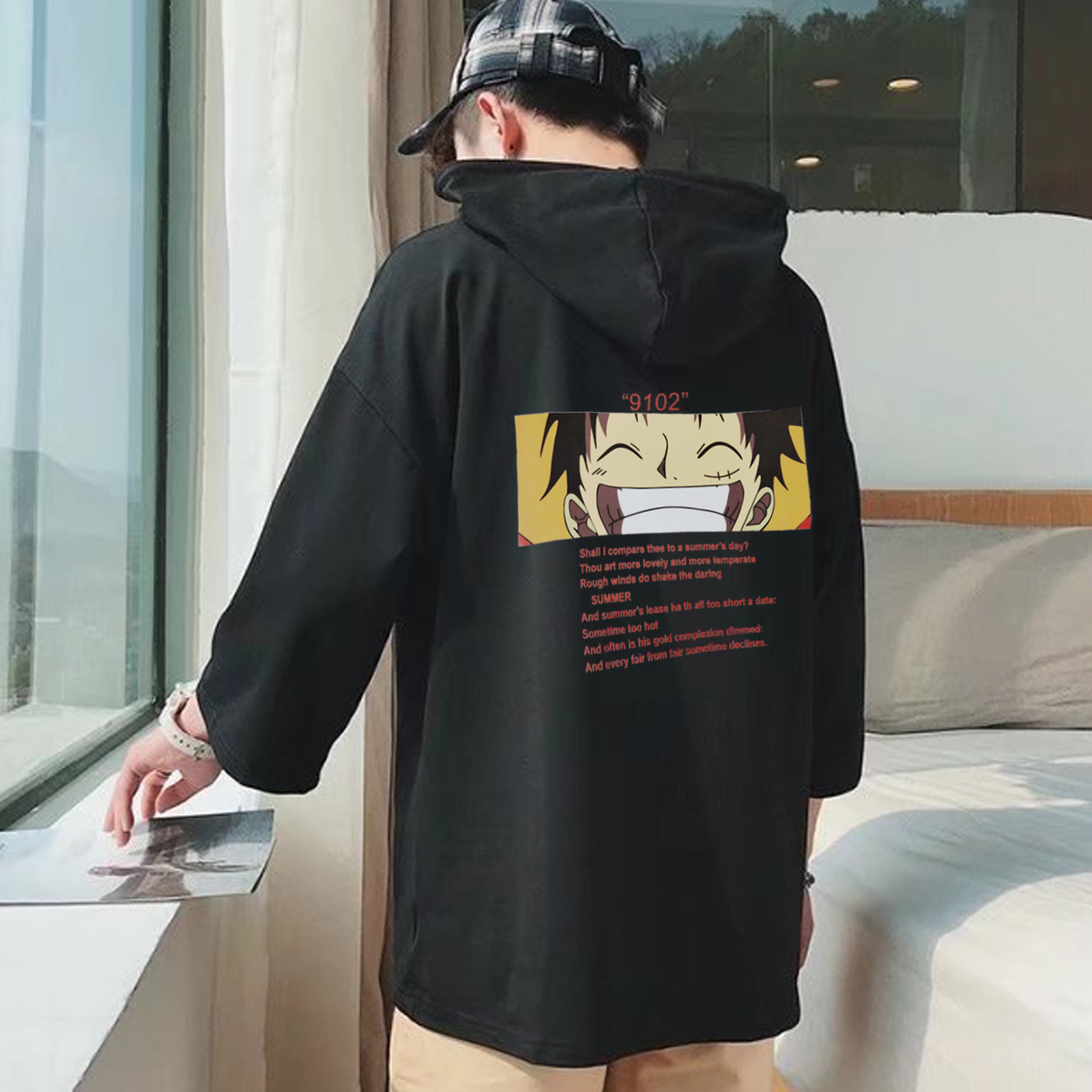 Handsome hoot T - shirt men five - point sleeve sleeve jacket loose seven - sleeve sunscreen coat 5 and half - sleeve printed suit tide