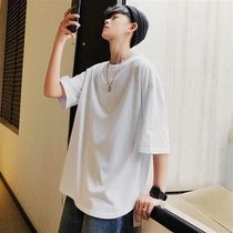 European and American High Street INS Ridicule 50% Sleeve Shirt Bib Hip-hop Easy Level Couple Open Fork Arc Short Sleeve T-shirt Man