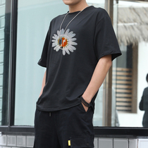 Summer loose 50% Sleeveless Mens T-shirt Under-swing open fork round collar Korean version trendy open T-shirt Big Chrysanthemum Tide