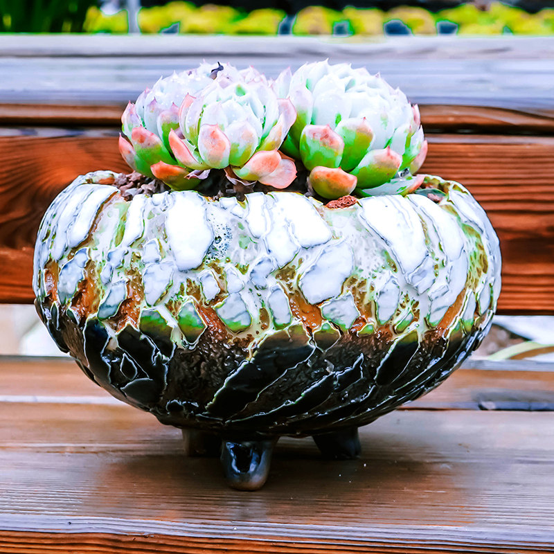 (Bang Yong Shangpin)Handmade succulents flower pot burst flow glaze ceramic flower pot Coarse pottery breathable group Sheng basin East