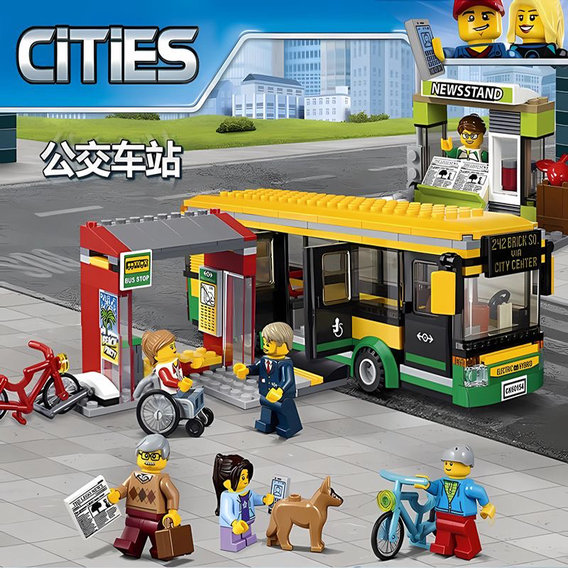 City Series City Bus Station 60154 Large Bus Waiting for the Bus Building Block Toy for Boys, Assembly Gift for 6-Year-Olds