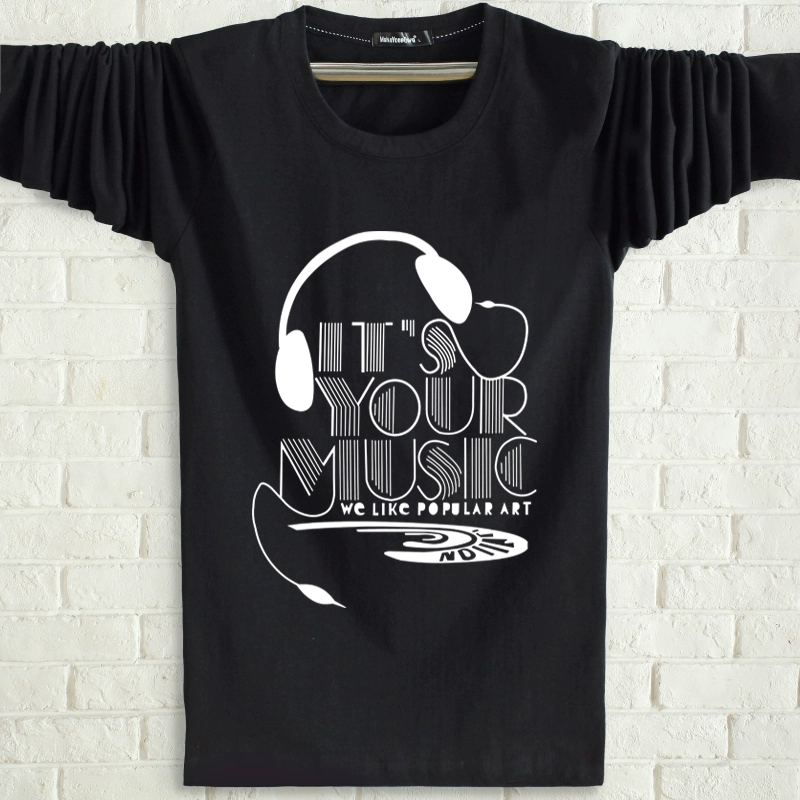Áo thun nam tay dài mùa thu cotton cổ tròn chất béo XL XL áo sơ mi từ bi mới áo sơ mi nam mùa thu