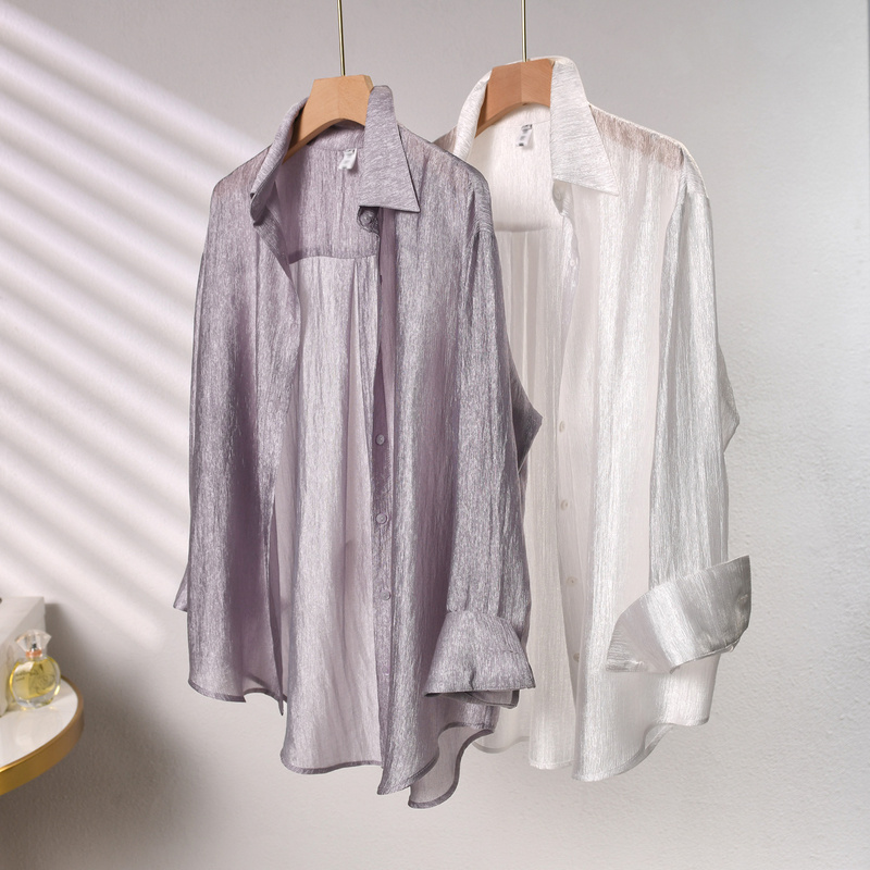 Damei Pearlescent High-End Acetate Shirt for Women, New Summer Style, Fashionable Loose Texture, Cool and Breathable Shirt