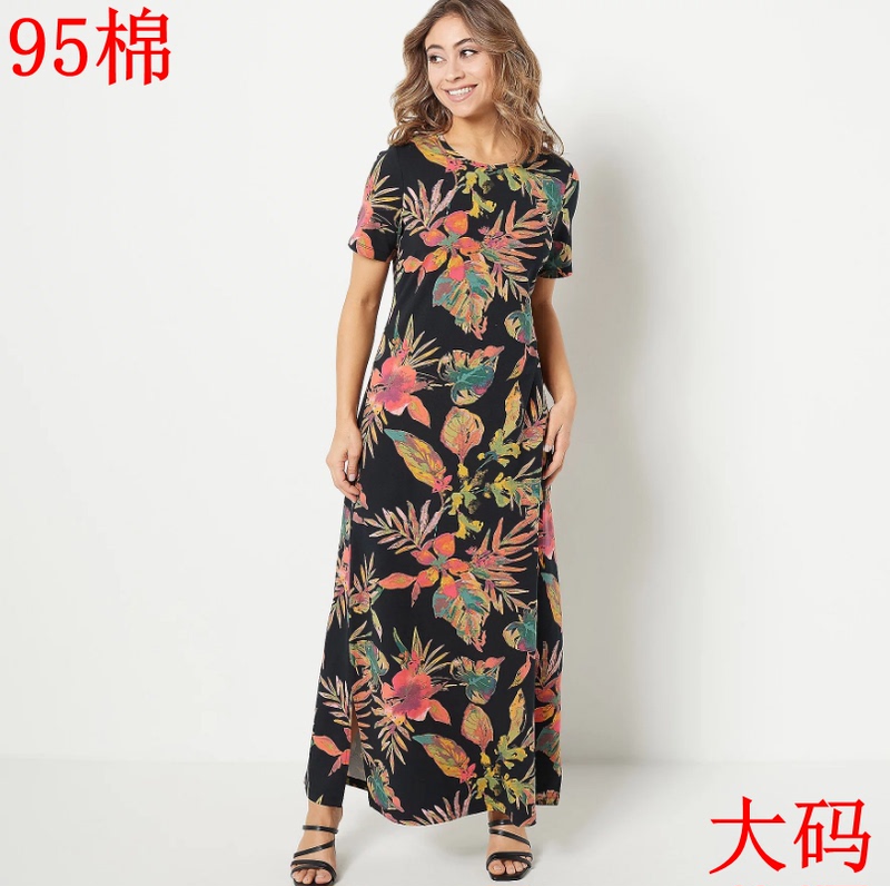K249 Women's Summer Dress New Style Export European and American Original Plus Size Fat mm Printed Short Sleeve Long Dress K249 Women's Summer Dress New Style Export European and American Original Plus Size Fat mm Printed Short Sleeve Long Dress