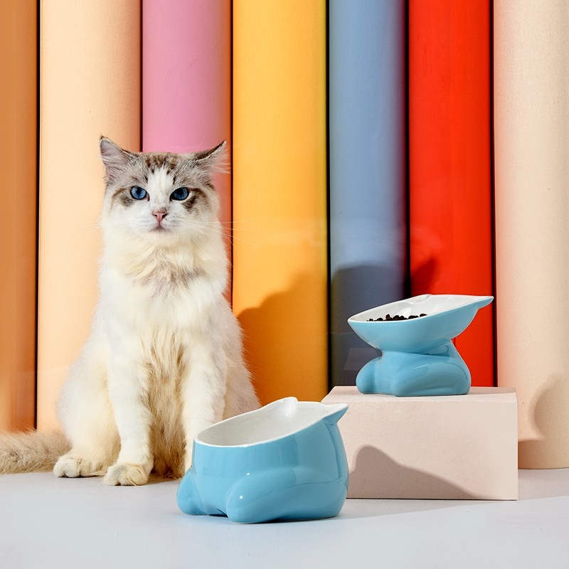 High temperature ceramic oblique mouth cat bowl pet bowl cat water bowl cervical vertebra pet water bowl