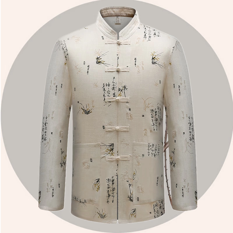 Phong cách trung quốc người đàn ông mới của Tang phù hợp với linen dài tay trung niên linen dài tay áo cha mặc trang phục dân tộc trang phục dân tộc các nước
