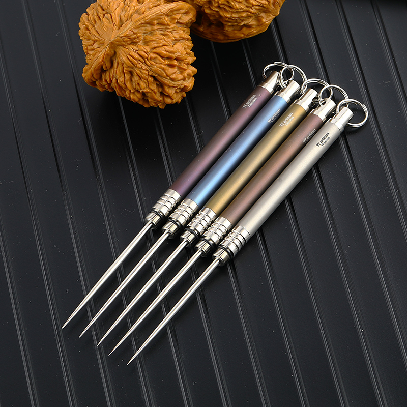 Titanium Artisan Outdoor Carry-on Titanium Toothpick Cabin Titanium Alloy Integrated Waterproof Dust Fruits Chisel Healthy Metal Toothpick Holder