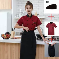 Красный фартук, шапка, короткий рукав