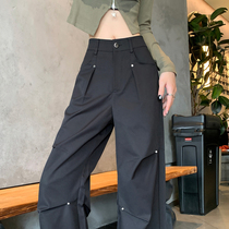 American hot girl willow nail overalls for girls early autumn high-waisted loose sports wide-leg pants casual black mountaineering trousers