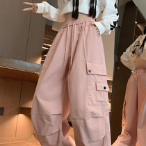 Pink American Trendy Brand Overalls Womens Loose Leg Sweatpants 2024 Spring and Autumn New High Waisted Casual Wide Leg Pants