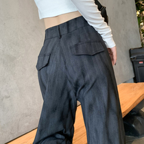 Black and gray retro tie-dye overalls for women in autumn new American style high-waisted hip-hop casual drape loose wide-leg pants