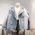 2018 thu đông mới thời trang mới khóa kéo ngắn người đàn ông nhỏ bên ngoài áo len lông cừu nữ màu xanh áo ấm Áo khoác ngắn