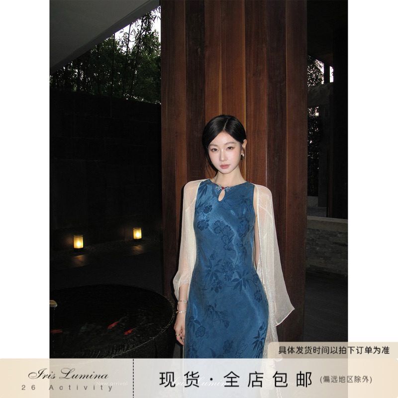 Iris Lumina [a Bouquet of Youth] Lyocell Sleeveless Dress Autumn New Chinese Style Elegant Long Dress