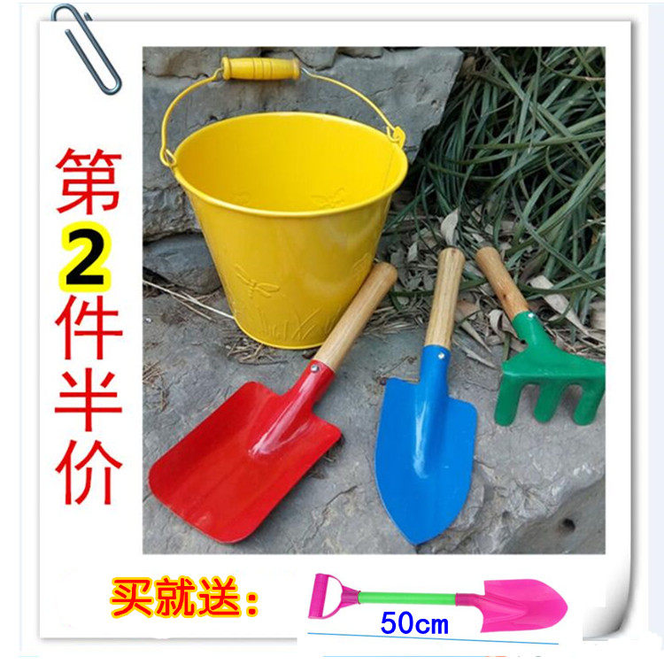 Children Beach Toy Shovels and Barrel Suit Big thickened Iron Bucket Shovels Kid Play Sand Play Water Barrel Gardener