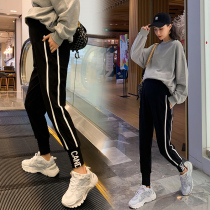 Maternity pants Spring and autumn trousers loose fashion casual velvet black base sweatpants autumn and winter models tide mom