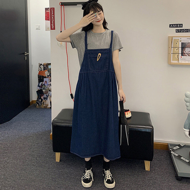 Pregnant women dress summer suit fashion cowboy strap dress summer air long loose summer pregnant women