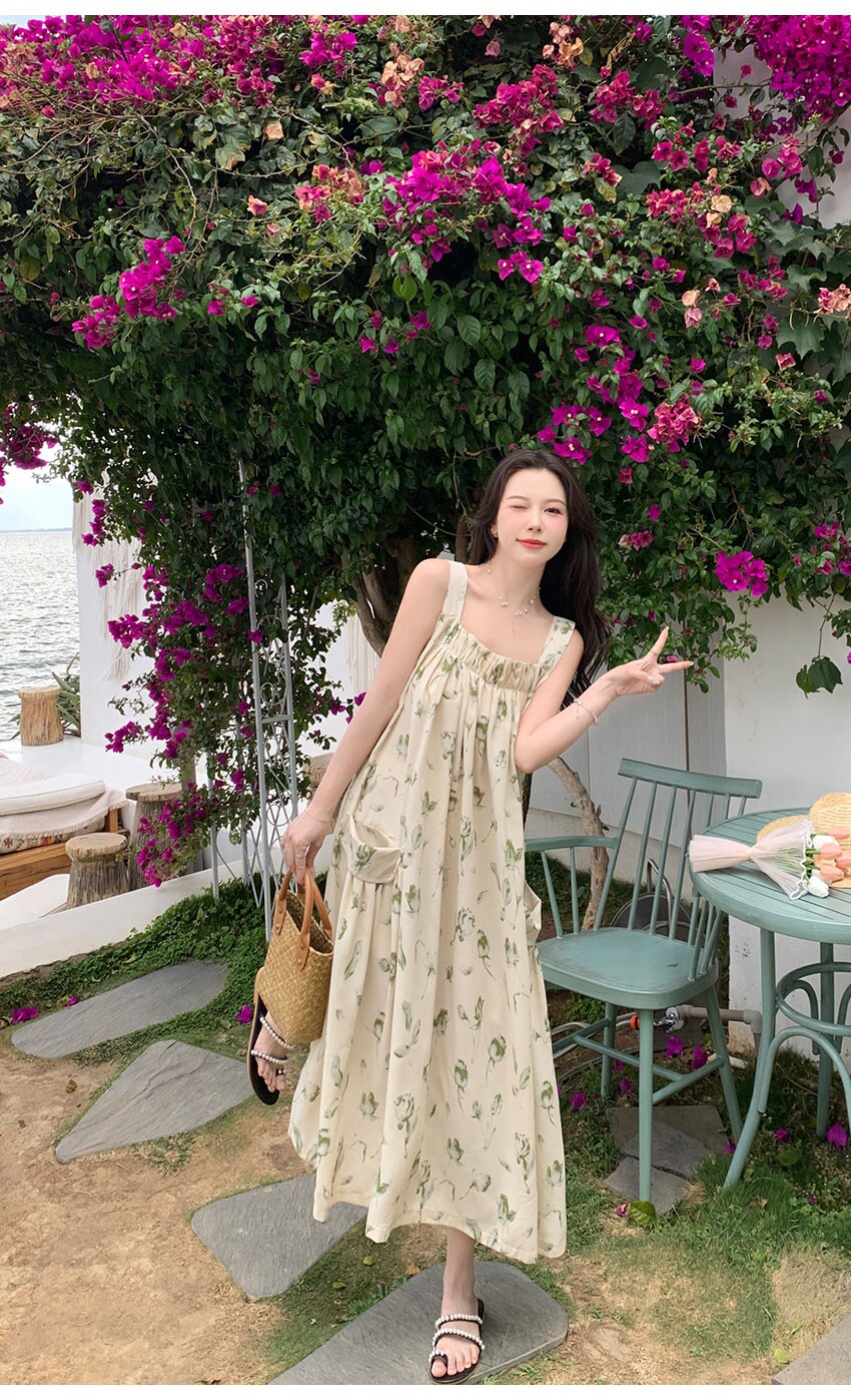 Платье для беременных 孕妇装夏装连衣裙长款雪纺碎花背带裙夏季大码田园风孕晚期吊带裙 OTHER