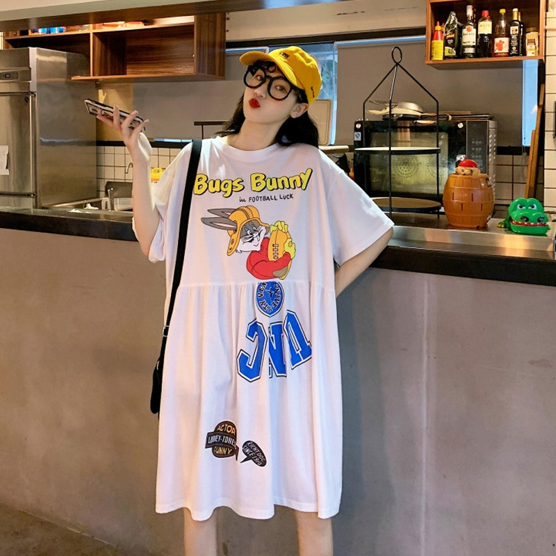 Pregnant woman Ocean dress Summer Short sleeves Han version Tidal Moms Loose large size 200 catty blouses Summer cartoon Pregnancy T-Shirt Dress