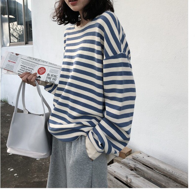 Maternity sweater short spring suit fashion loose Korean version striped top spring and autumn large size long sleeve outerwear