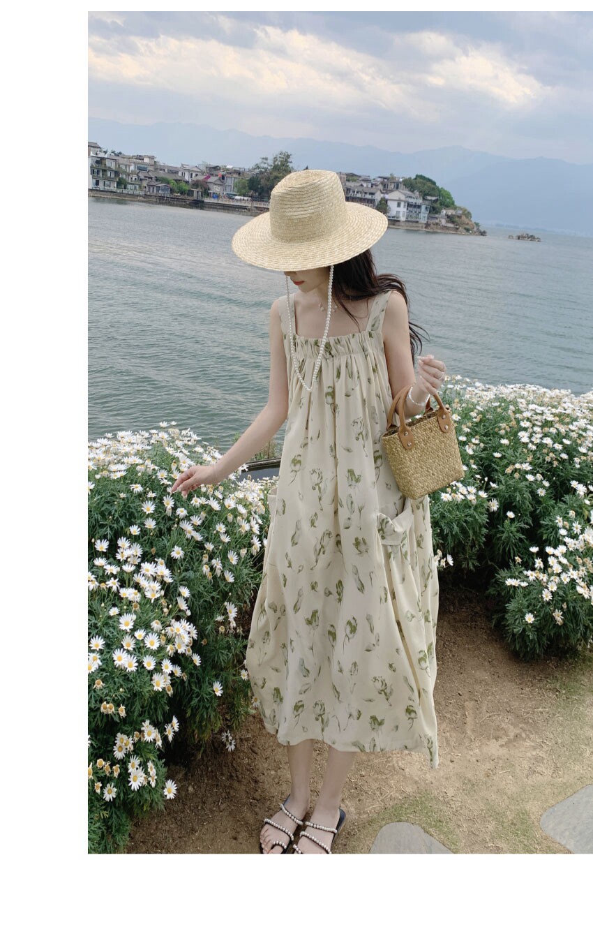 Платье для беременных 孕妇装夏装连衣裙长款雪纺碎花背带裙夏季大码田园风孕晚期吊带裙 OTHER