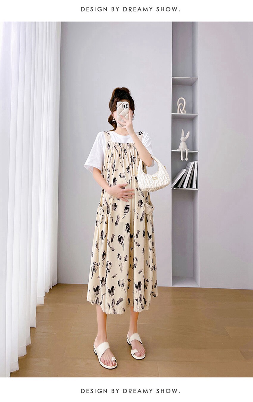 Платье для беременных 孕妇装夏装连衣裙长款雪纺碎花背带裙夏季大码田园风孕晚期吊带裙 OTHER