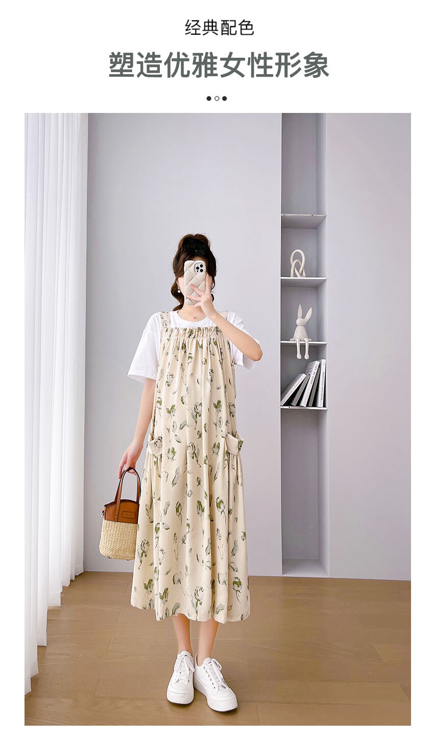 Платье для беременных 孕妇装夏装连衣裙长款雪纺碎花背带裙夏季大码田园风孕晚期吊带裙 OTHER