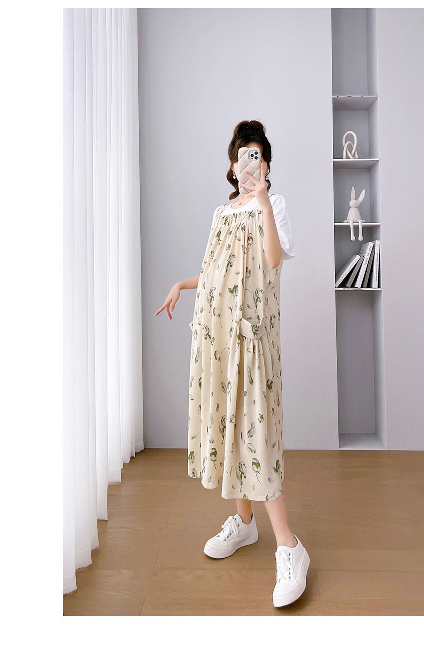 Платье для беременных 孕妇装夏装连衣裙长款雪纺碎花背带裙夏季大码田园风孕晚期吊带裙 OTHER