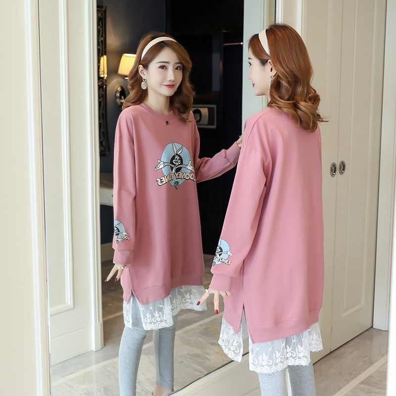 Maternity sweater spring and autumn fashion suit dress loose medium and long version long-sleeved top tide mother autumn base shirt