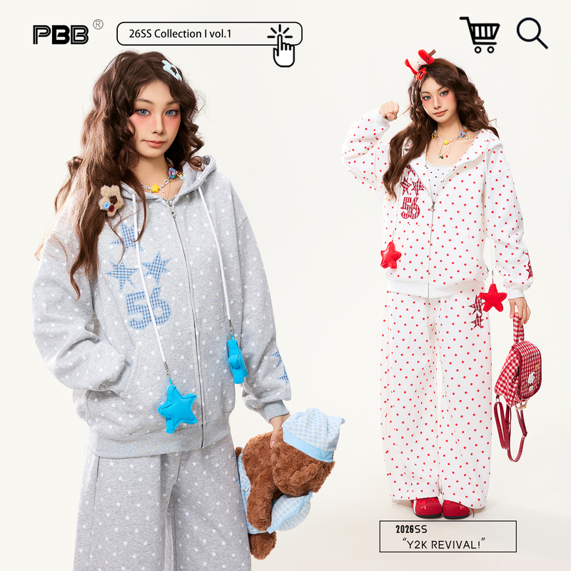 Pbb American Retro Star-Printed Zip-Up Jacket for Women, Star Lace-Up Patchwork Design, Loose Hooded Sweatshirt