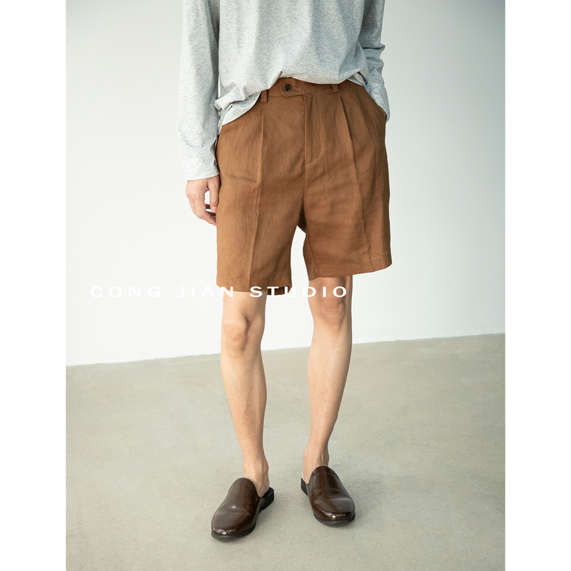 Congjian 100% Natural Rain Dew Linen Single Pleat Design Casual Men's Shorts 2026 Summer Mid-Length Shorts Congjian 100% Natural Rain Dew Linen Single Pleat Design Casual Men's Shorts 2026 Summer Mid-Length Shorts
