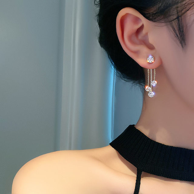 S925 silver needle French temperament diamond tassel pearl earrings Japan and South Korea ins tide net red earrings female simple earrings