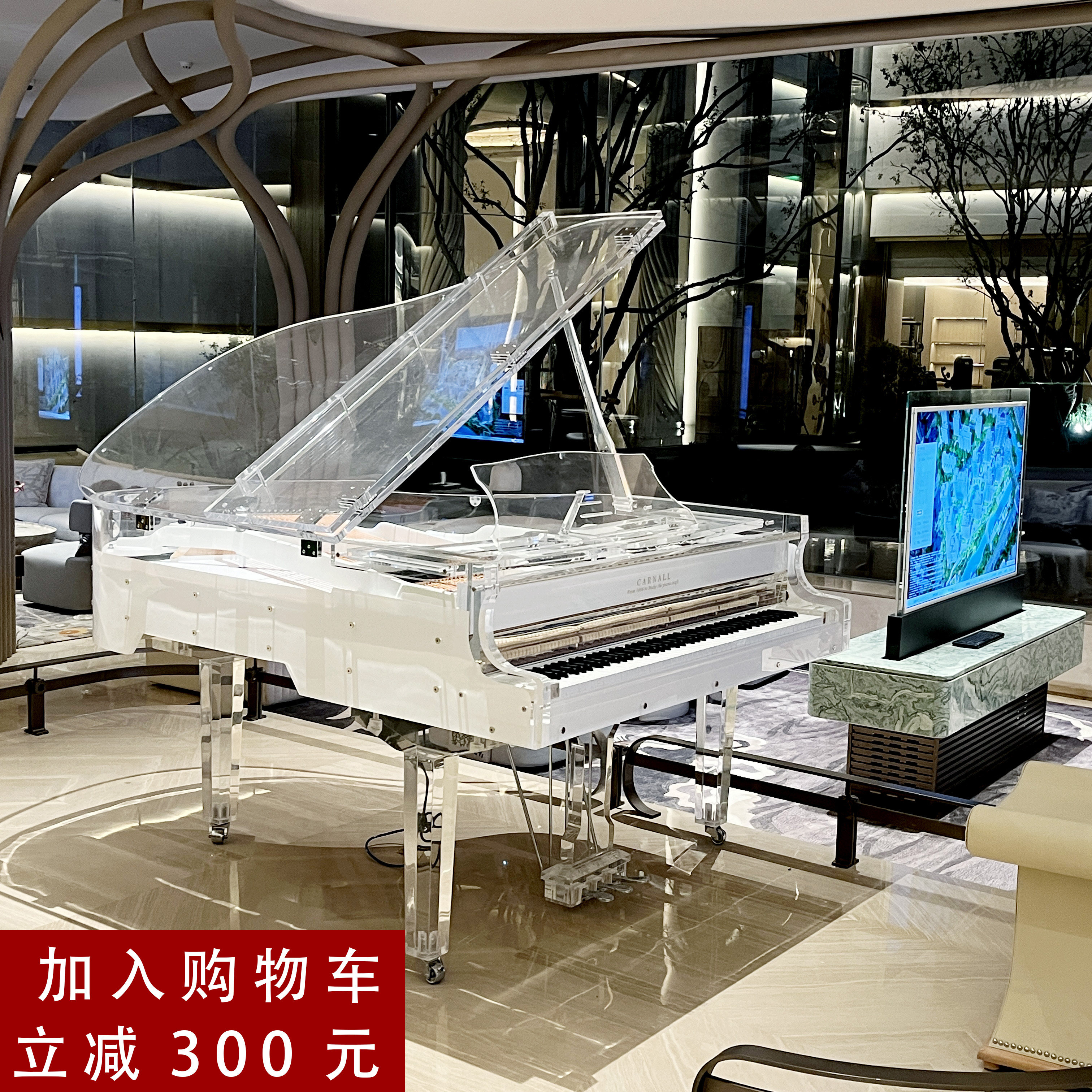 Canar社製ドイツ製ハイエンド透明クリスタルグランドピアノ、プロ仕様の家庭用自動演奏楽器。