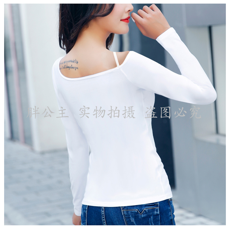 Áo nữ mùa đông mới mỏng dây đeo vai xiên cổ áo dài tay Phiên bản Hàn Quốc cỡ lớn Áo quây dáng dáng dáng dáng quây quần jogger nữ