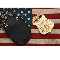 American metal large badge leather pendant Metal badge coin clip bead chain Leather pendant