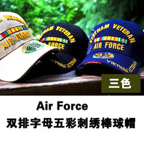 Tricolor Veteran embroidered letter sun Hat Air Force double row letter multicolored embroidered baseball cap