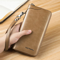 Real leather mens wallet hand hold long style with zipper male and earth young crowd of cards can put mobile phone 2019 new cow leather