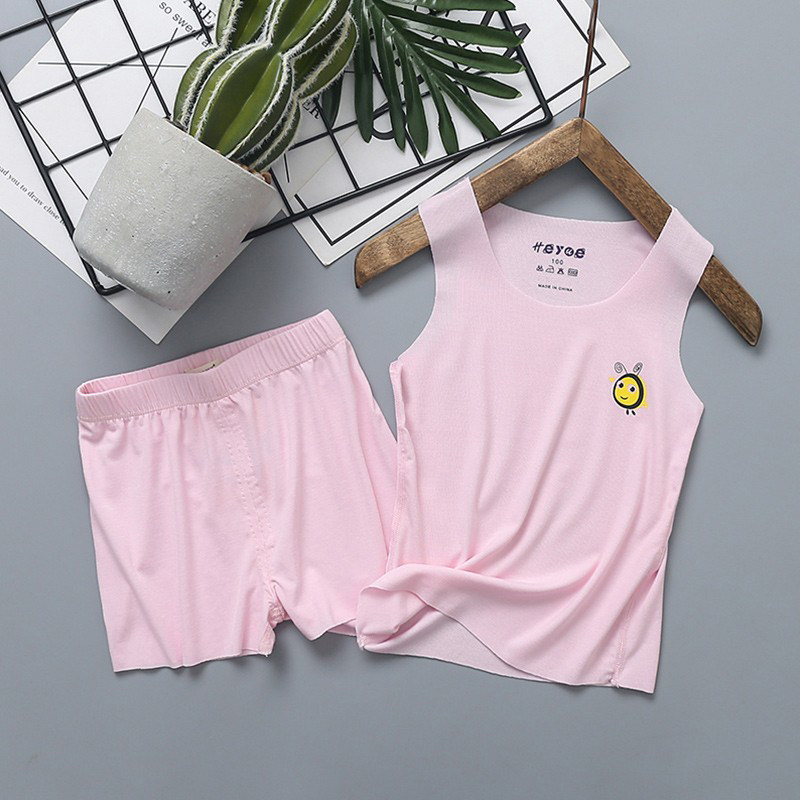 Children's ultra-comfortable air conditioning baby Modale home suit boy and girl without trace ice filament vest two pieces