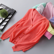 Girl Spring Summer Clothing Jacket Children Knit Sunscreen Women 2022 Summer New Baby Ice Silk Cardio-jersey Ultrathin