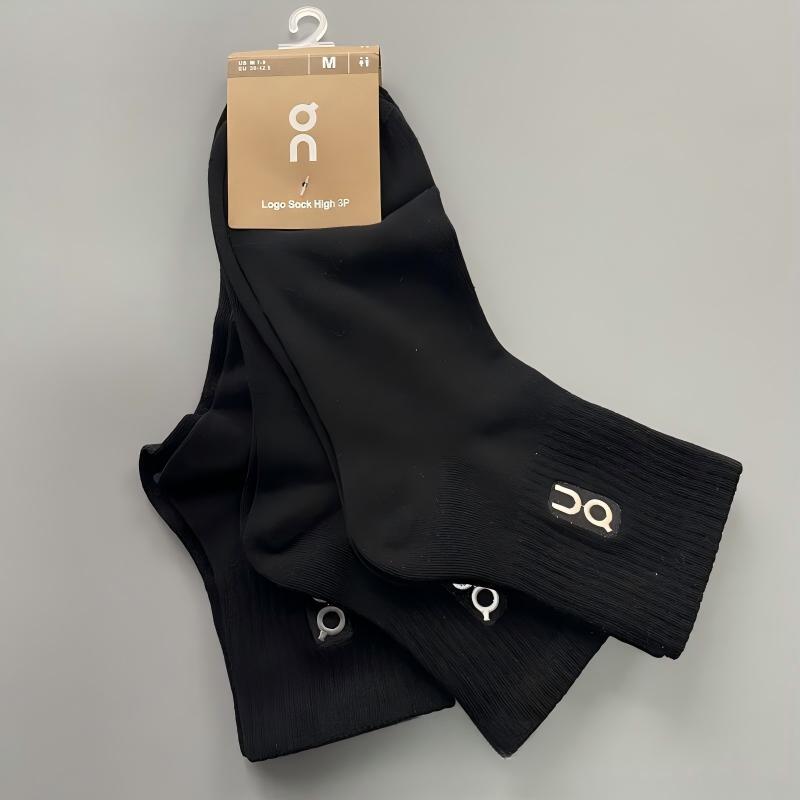 3 Pairs of Couple's All-Season Solid Color Embroidered Fashion Versatile Mid-Length Sports Trendy Socks